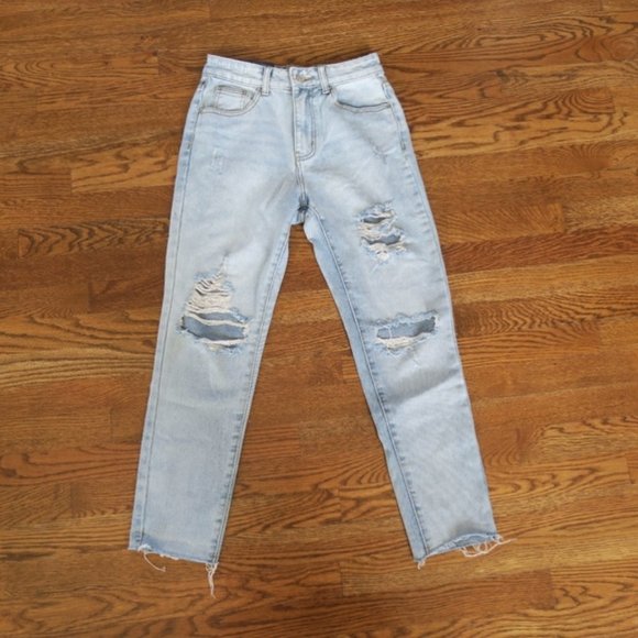 Momokrom Shredded Distressed Jeans 25 Light Blue - Picture 2 of 7